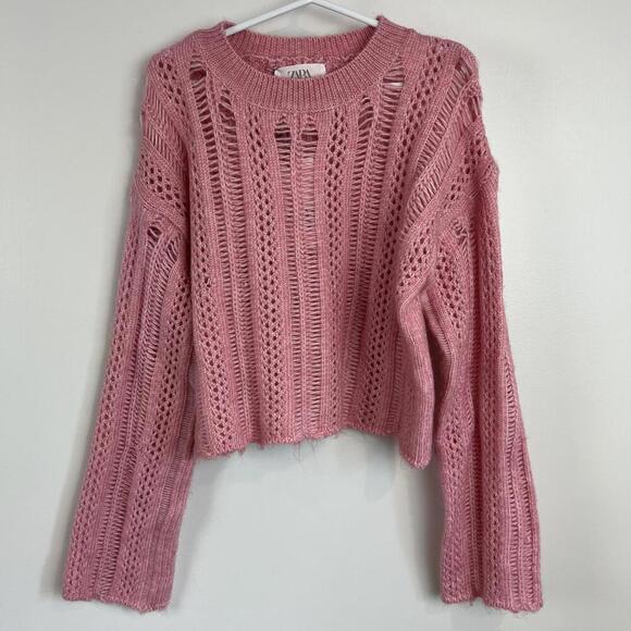 Brand New Zara Girl 8082/704 11-12 year old Pink Crochet Knit Sweater Top Boho - Picture 3 of 9